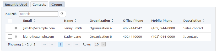 Address Book Contacts Tab