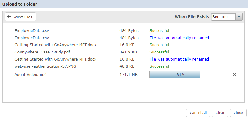 Upload to Folder Window
